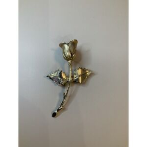 Rose Brooch - Gold Tone - Single Stem Rose